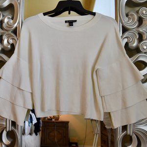 INC Ruffle Flutter Sleeve Sweater White Size-L